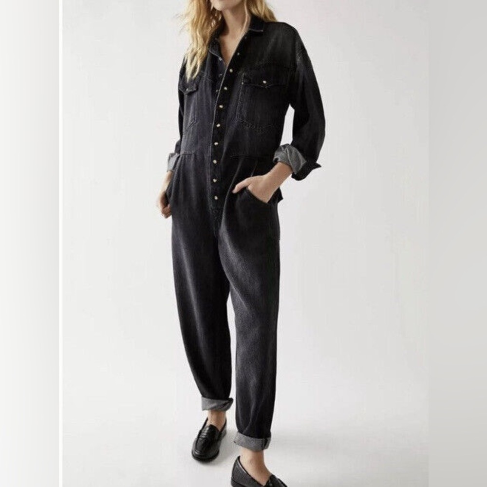 Free People We The Free Townes Dark Denim Utility Jumpsuit Coverall XS NWOT